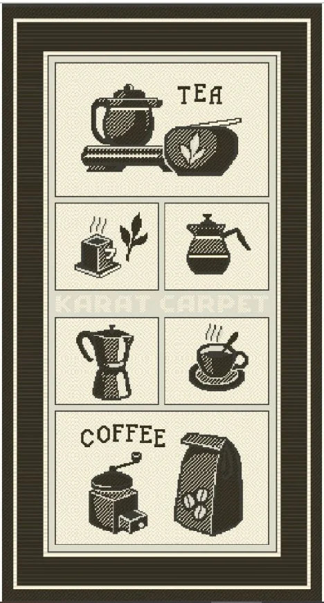 Covor bucatarie antiderapant gri cu model cafea si ceai, covor modern si lavabil pentru bucatarie