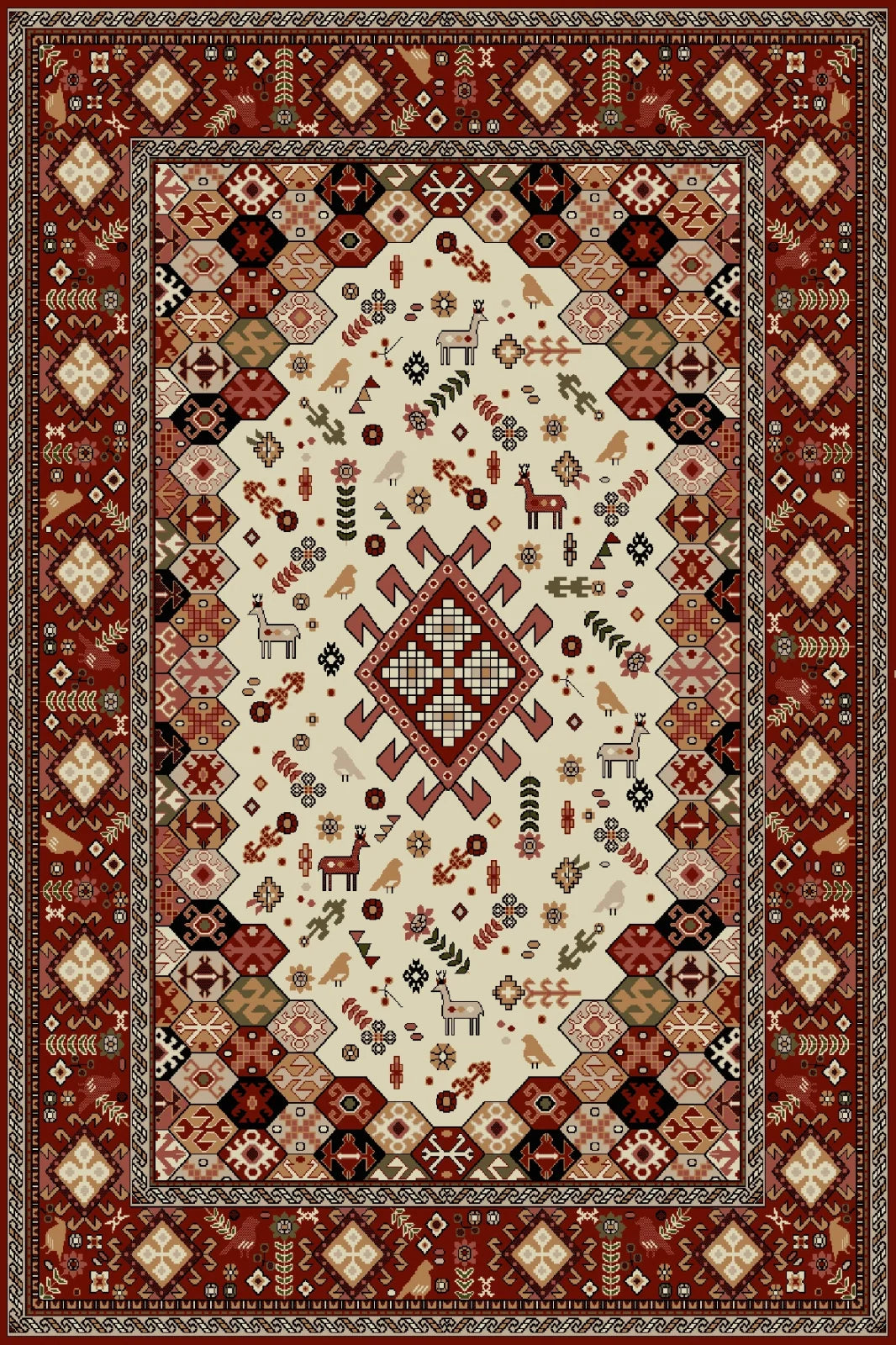 Covor modern cu model geometric etnic, potrivit pentru living sau dormitor
