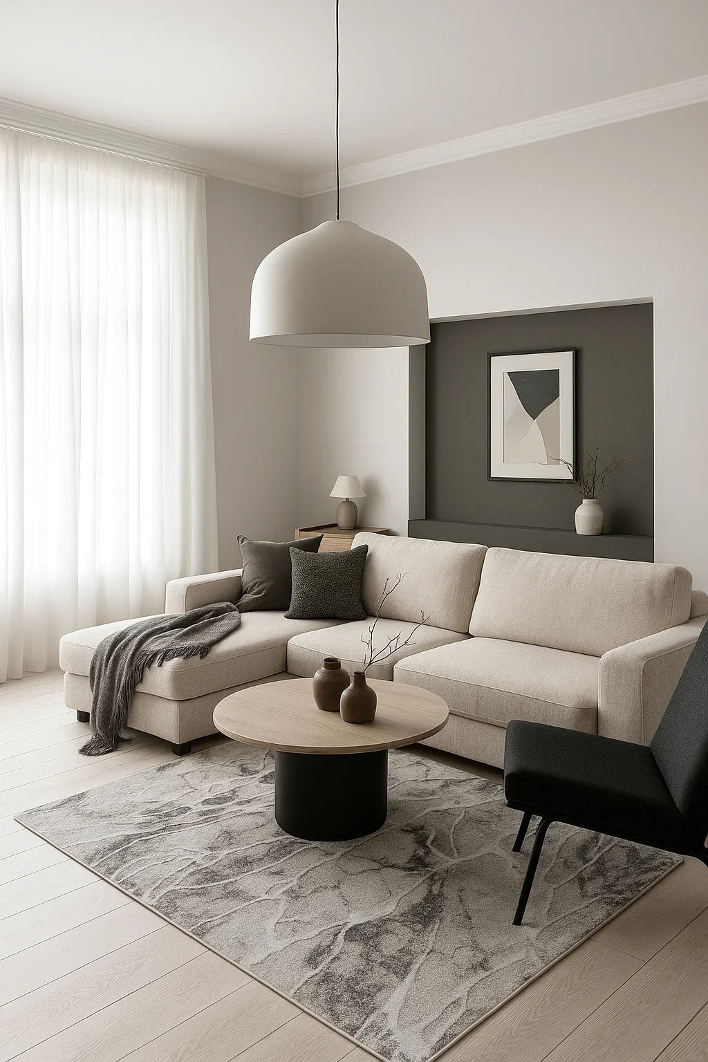 covor modern gri bej model Elma EI001/106 in living luminos