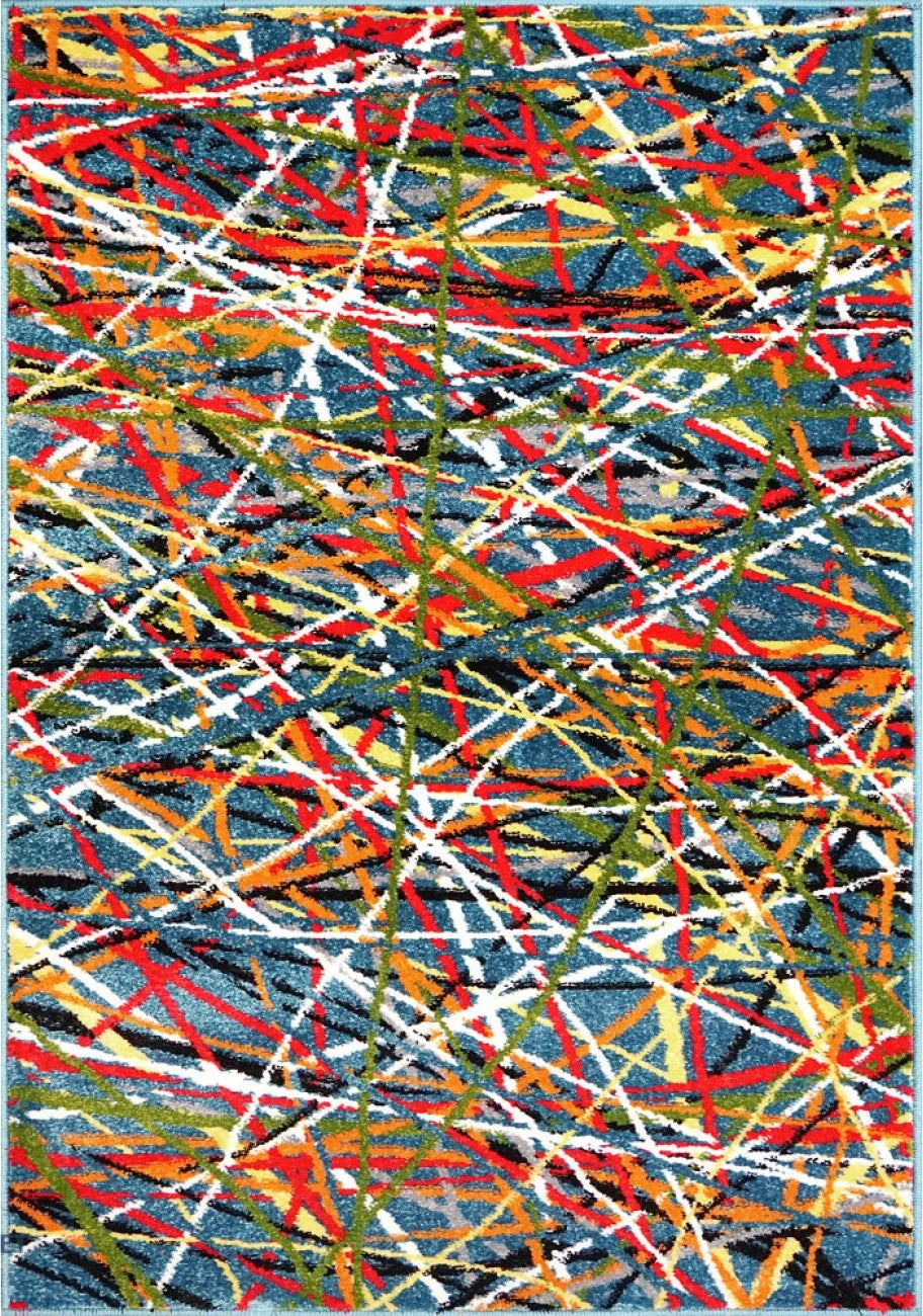 Covor abstract albastru modern pentru living, covor design artistic colorat, ideal pentru decor interior contemporan