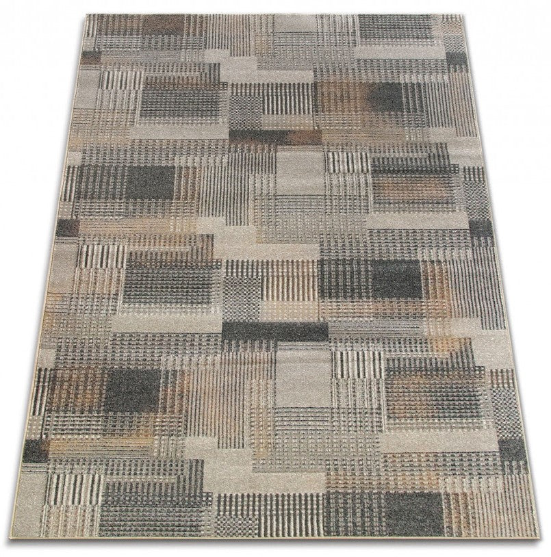 Covor bej gri modern cu design geometric minimalist si nuante neutre elegante