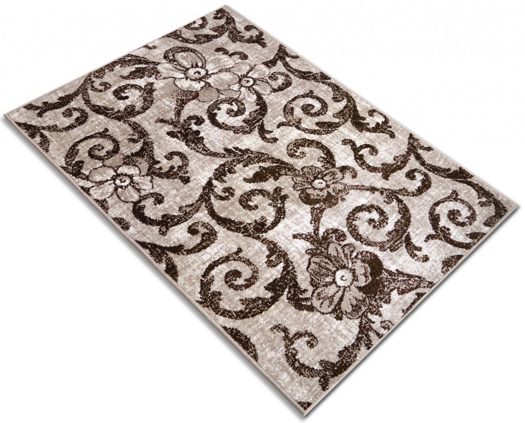 Covor bej maro modern cu design floral potrivit pentru living