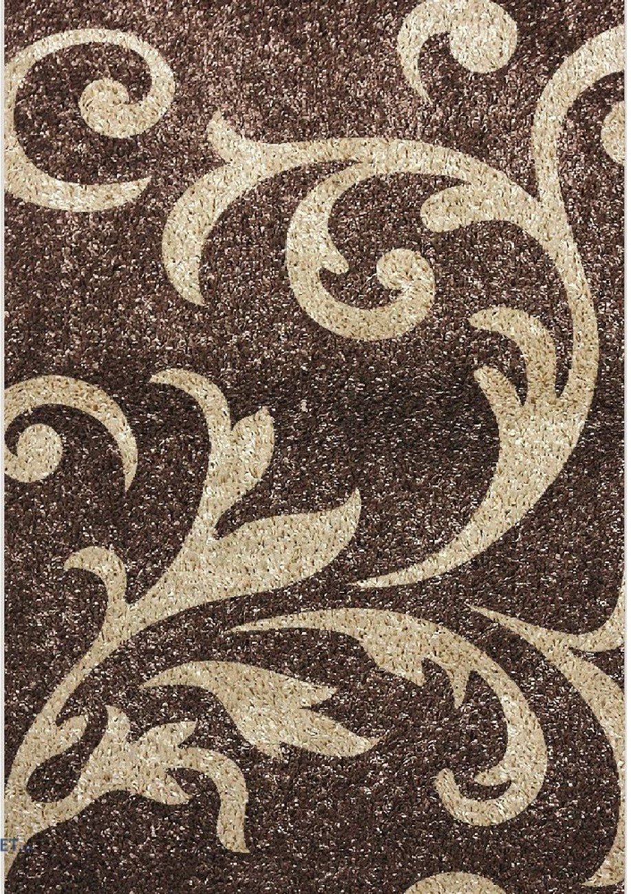 Covor bej maro modern cu model ornamental pentru living, covor decorativ elegant pentru casa