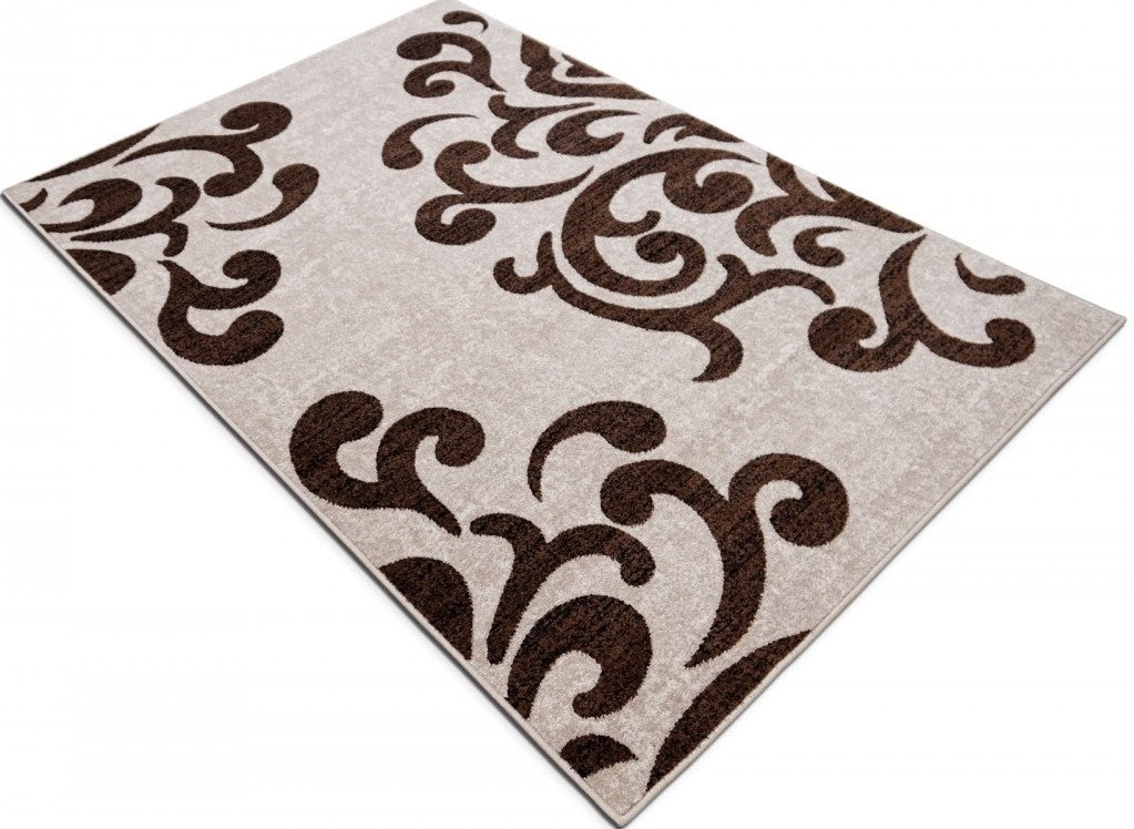 Covor bej maro modern cu design decorativ pentru living