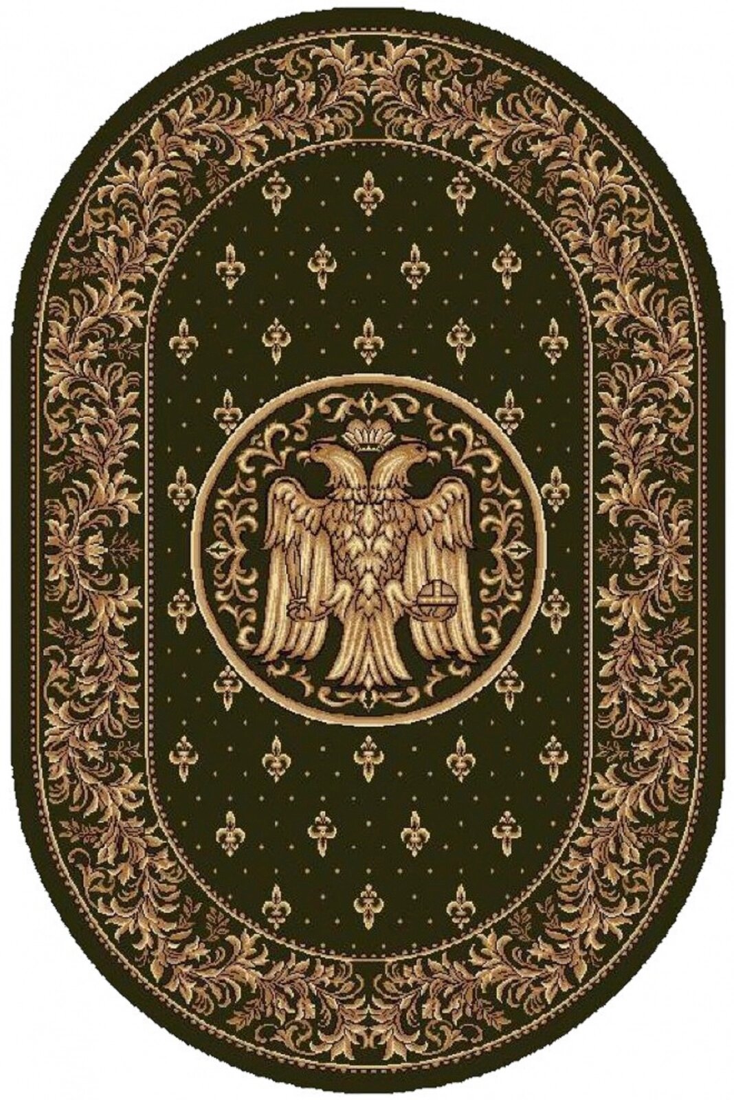 Covor bisericesc clasic verde oval cu vultur bicefal si model traditional ortodox