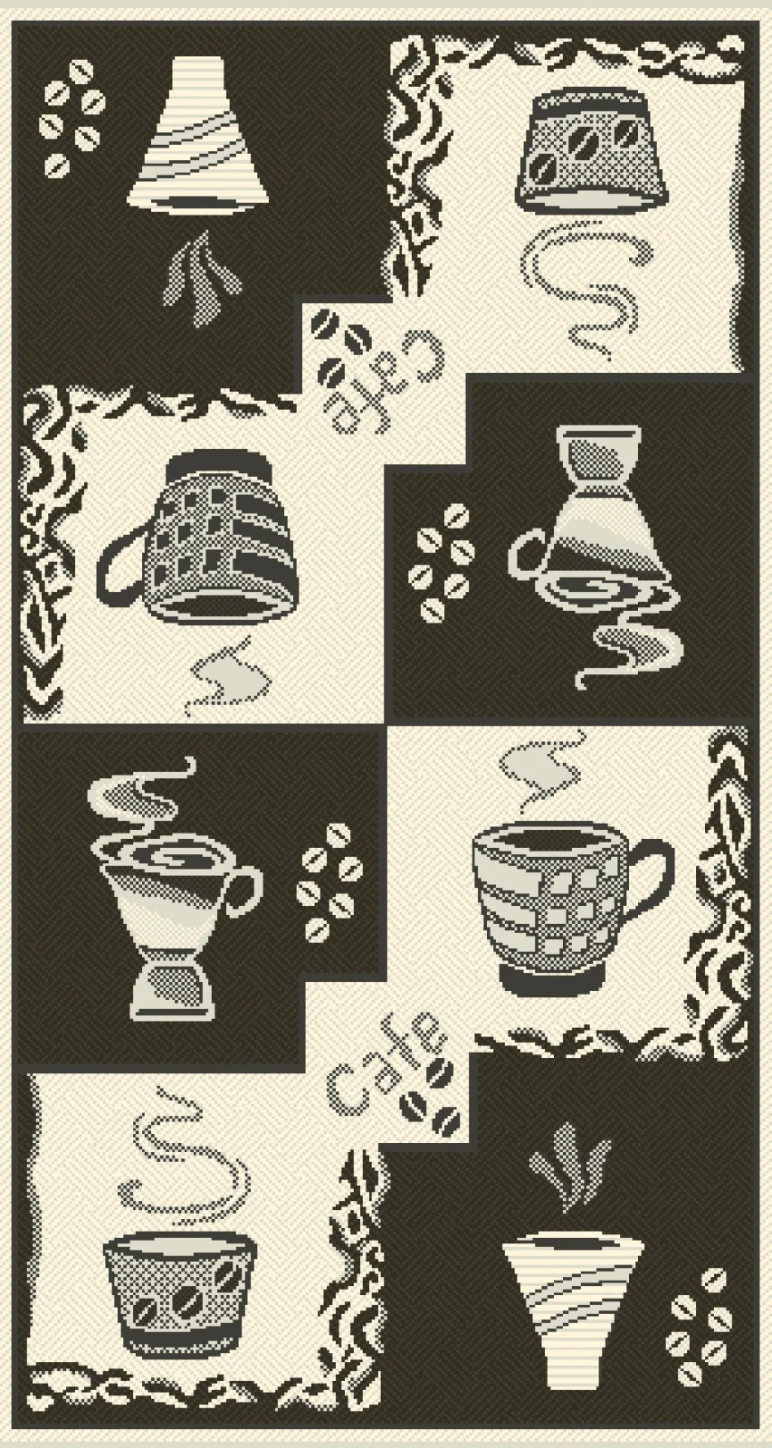 Covor bucatarie antiderapant gri cu model cafea, covor bucatarie modern si lavabil