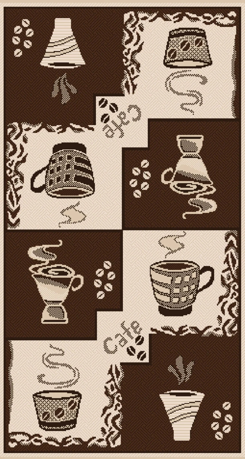 Covor bucatarie antiderapant maro cu model cafea, covor bucatarie modern si lavabil