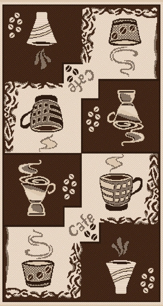 Covor bucatarie antiderapant maro cu model cafea, covor bucatarie modern si lavabil