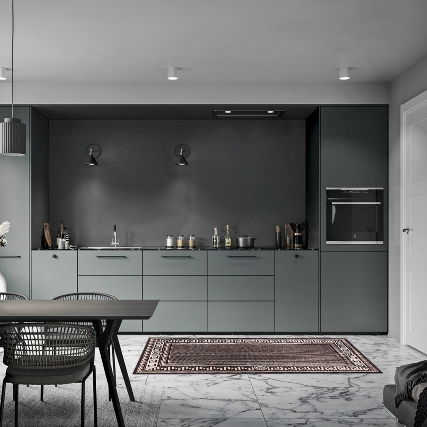 Covor bucatarie din iuta maro model modern usor de intretinut