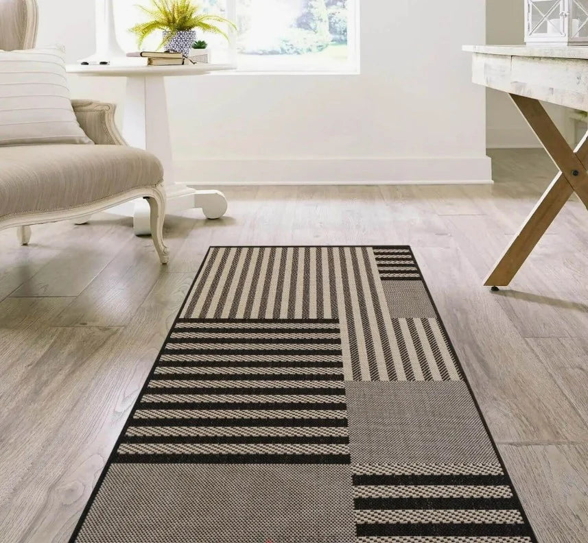 covor bucatarie lung crem maro model geometric modern covor hol usor de curatat