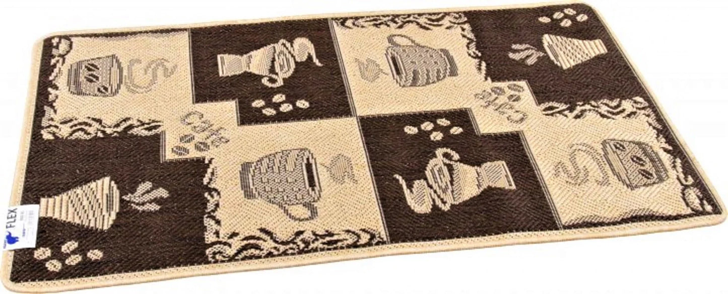 Covor bucatarie maro cu model cafea decorativ, covor antiderapant pentru bucatarie