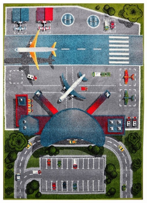 Covor camera copii cu model aeroport și avioane, design modern pentru dormitor copii