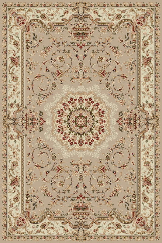 Covor clasic crem bej cu model traditional, potrivit pentru living sau dormitor