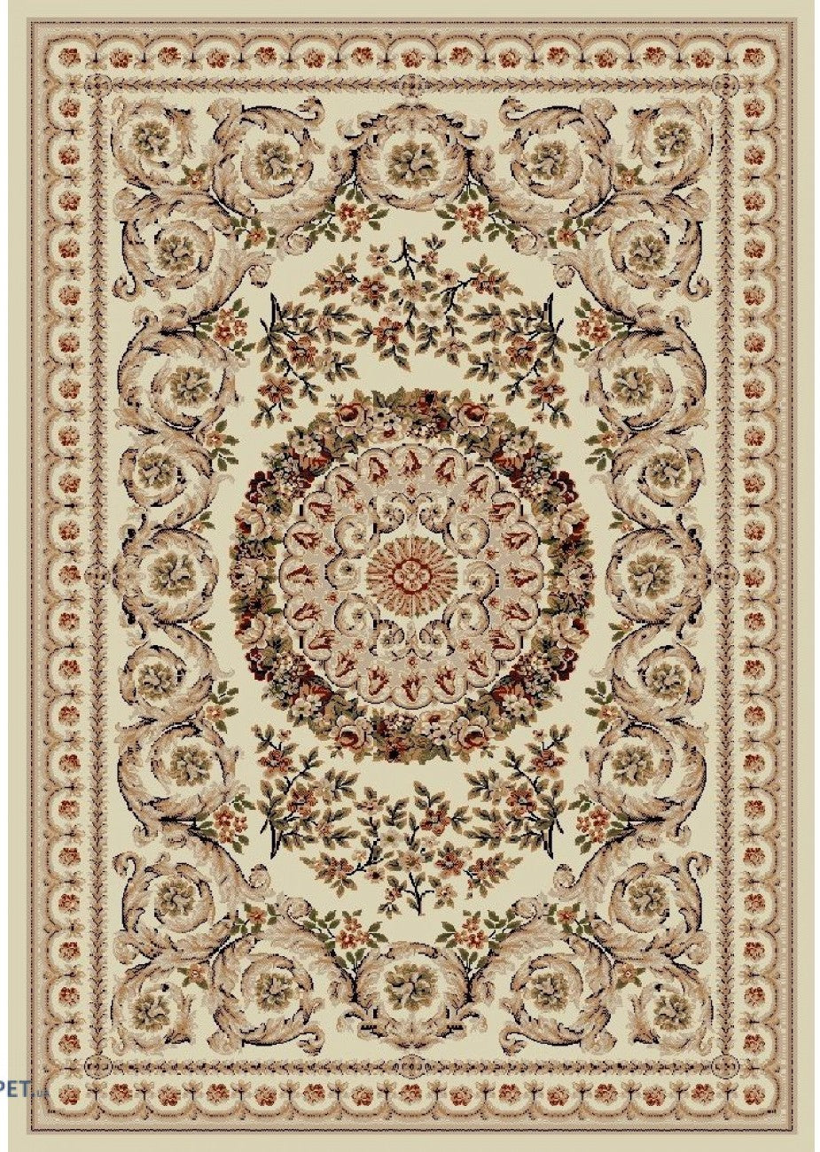 Covor clasic crem bej cu model ornamental vedere completa