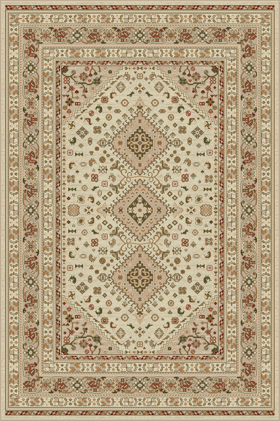 Covor clasic crem bej cu model traditional, ideal pentru living sau dormitor