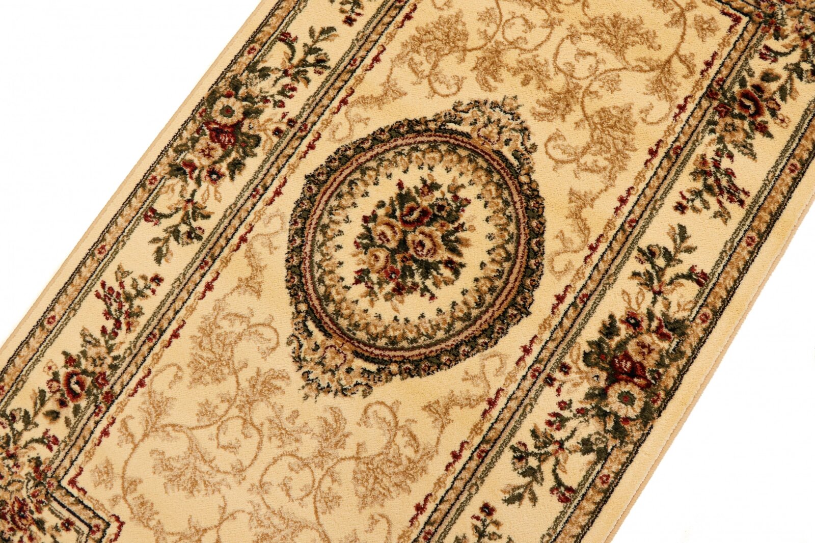 Covor clasic floral oval bej crem, vedere în perspectivă