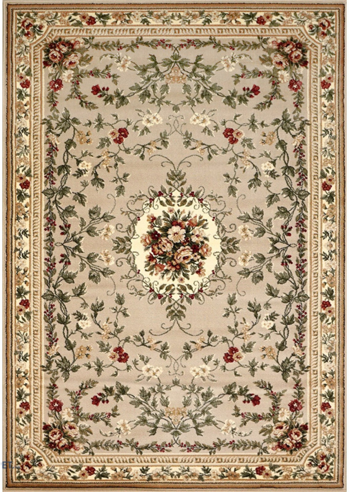 Covor clasic floral bej crem, ideal pentru living și dormitor