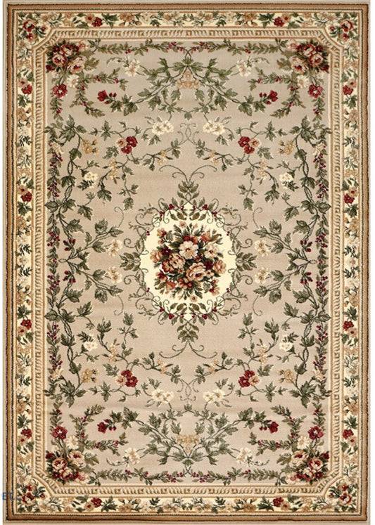 Covor clasic floral bej crem, ideal pentru living și dormitor