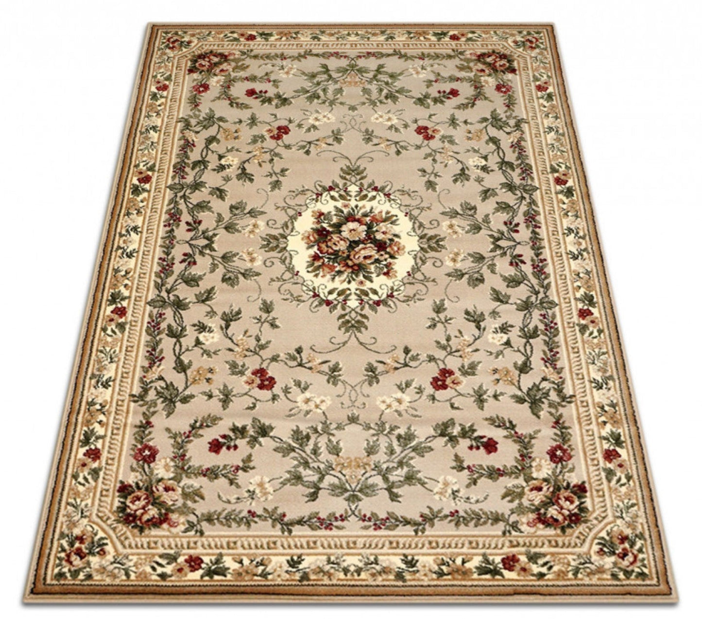 Covor clasic floral bej crem, design elegant pentru interior