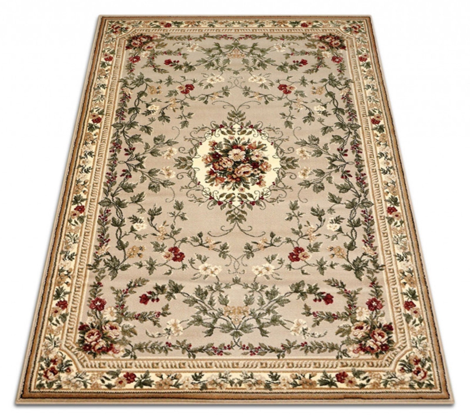 Covor clasic floral bej crem, design elegant pentru interior