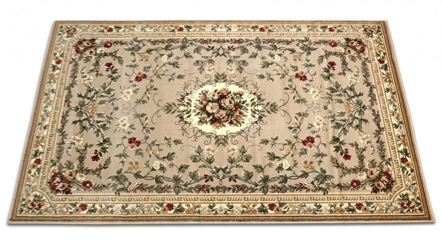 Covor clasic floral bej crem, vedere oblică