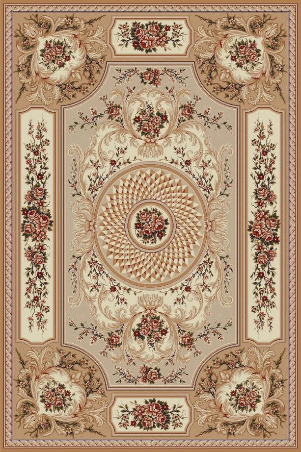 Covor clasic floral bej, ideal pentru living și dormitor