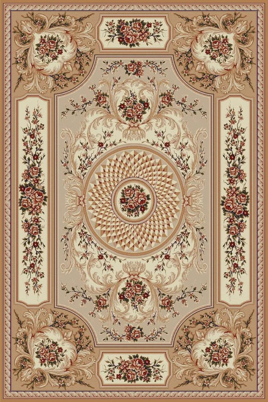 Covor clasic floral bej, ideal pentru living și dormitor