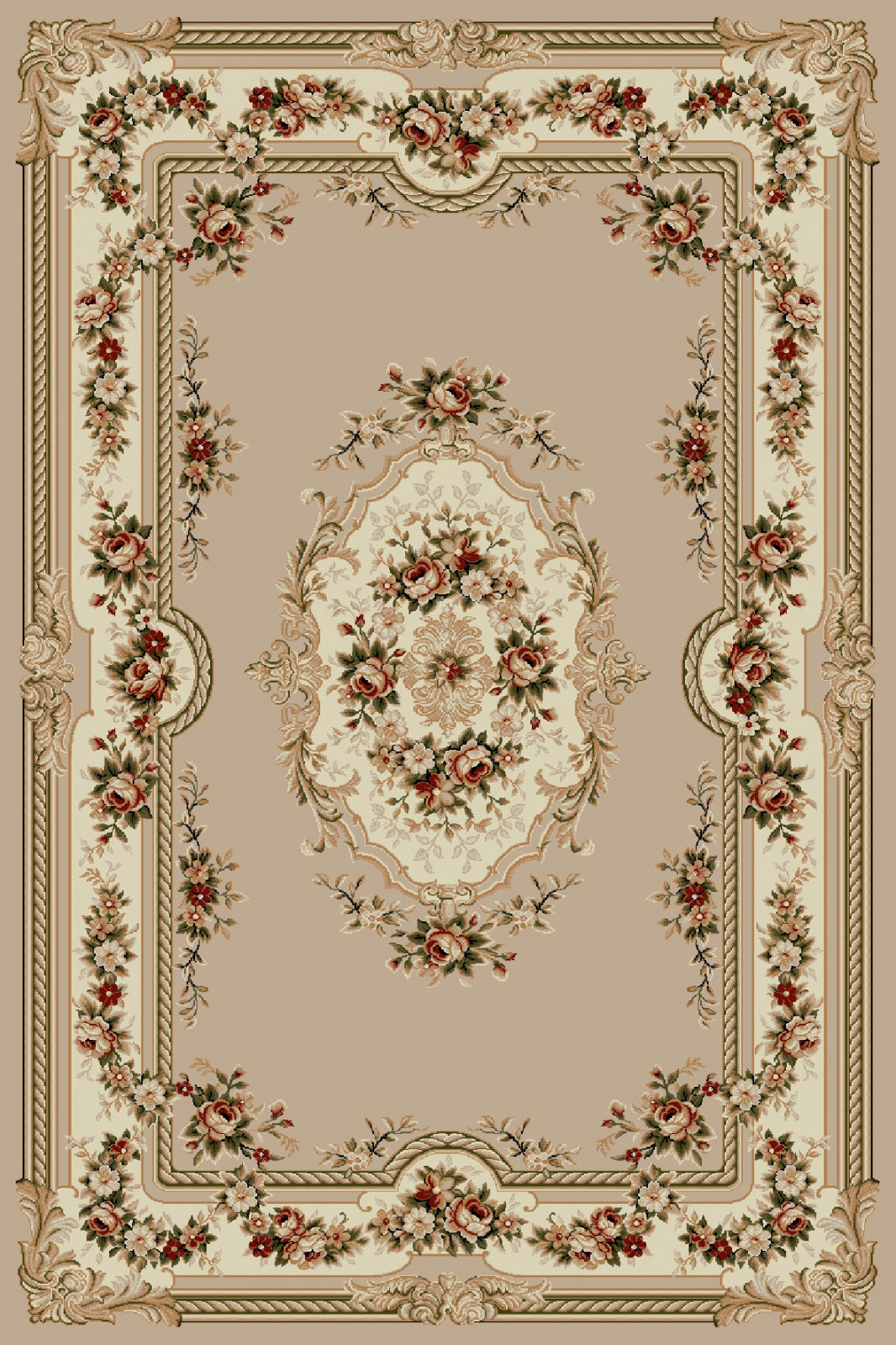 covor clasic floral bej vedere de sus