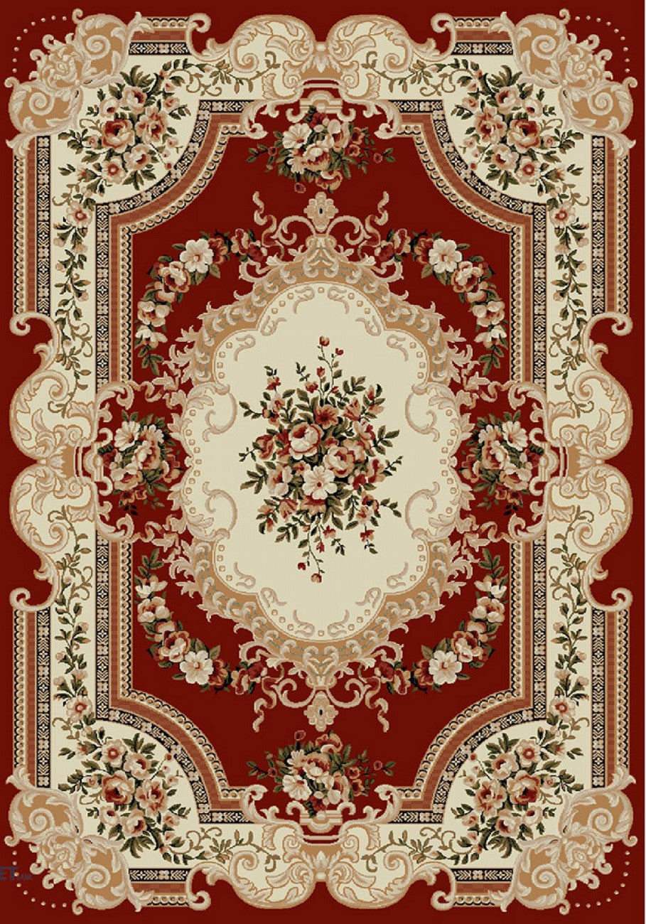 Covor clasic floral grena, model elegant pentru living sau dormitor