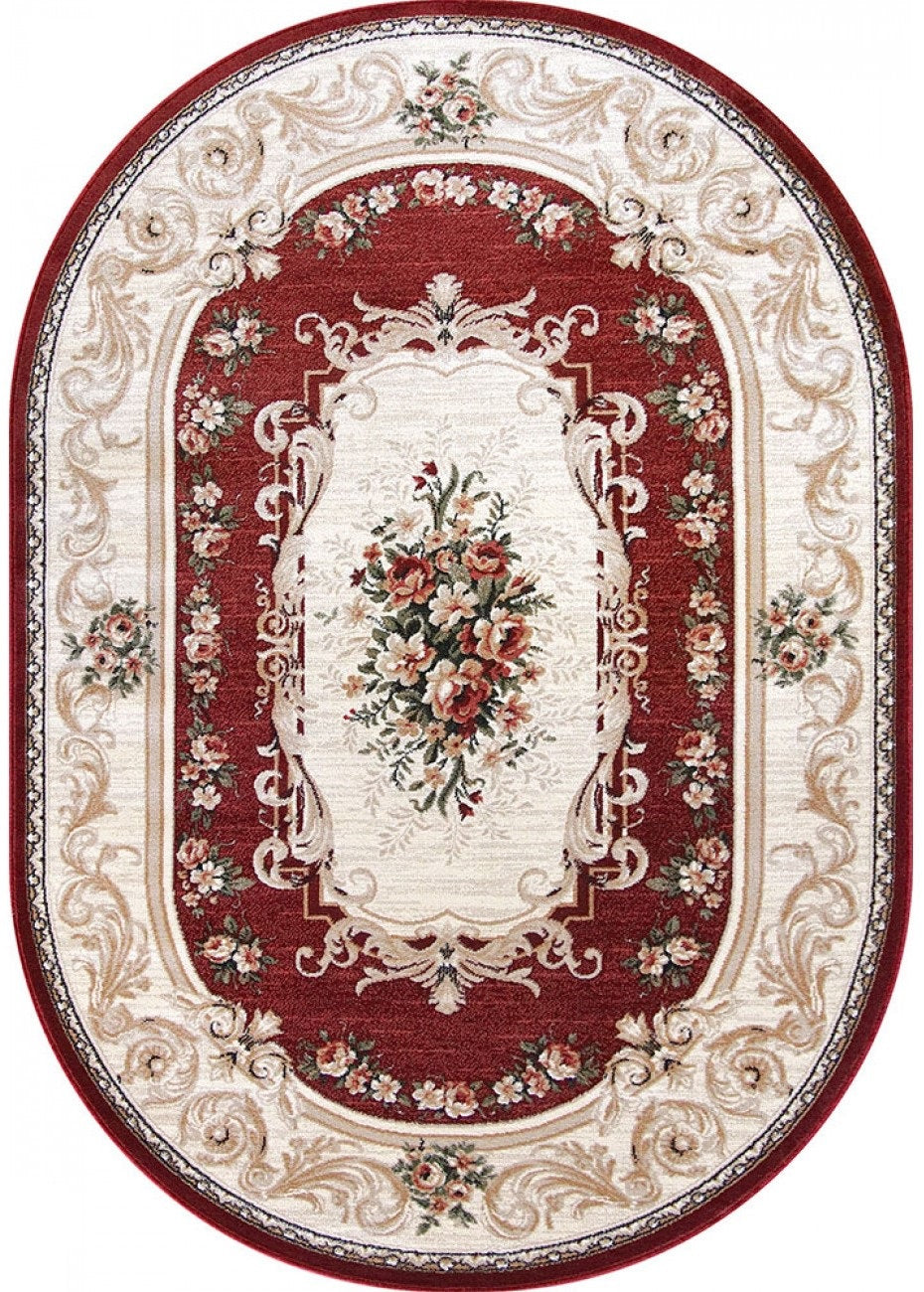 Covor clasic floral grena oval pentru living si dormitor
