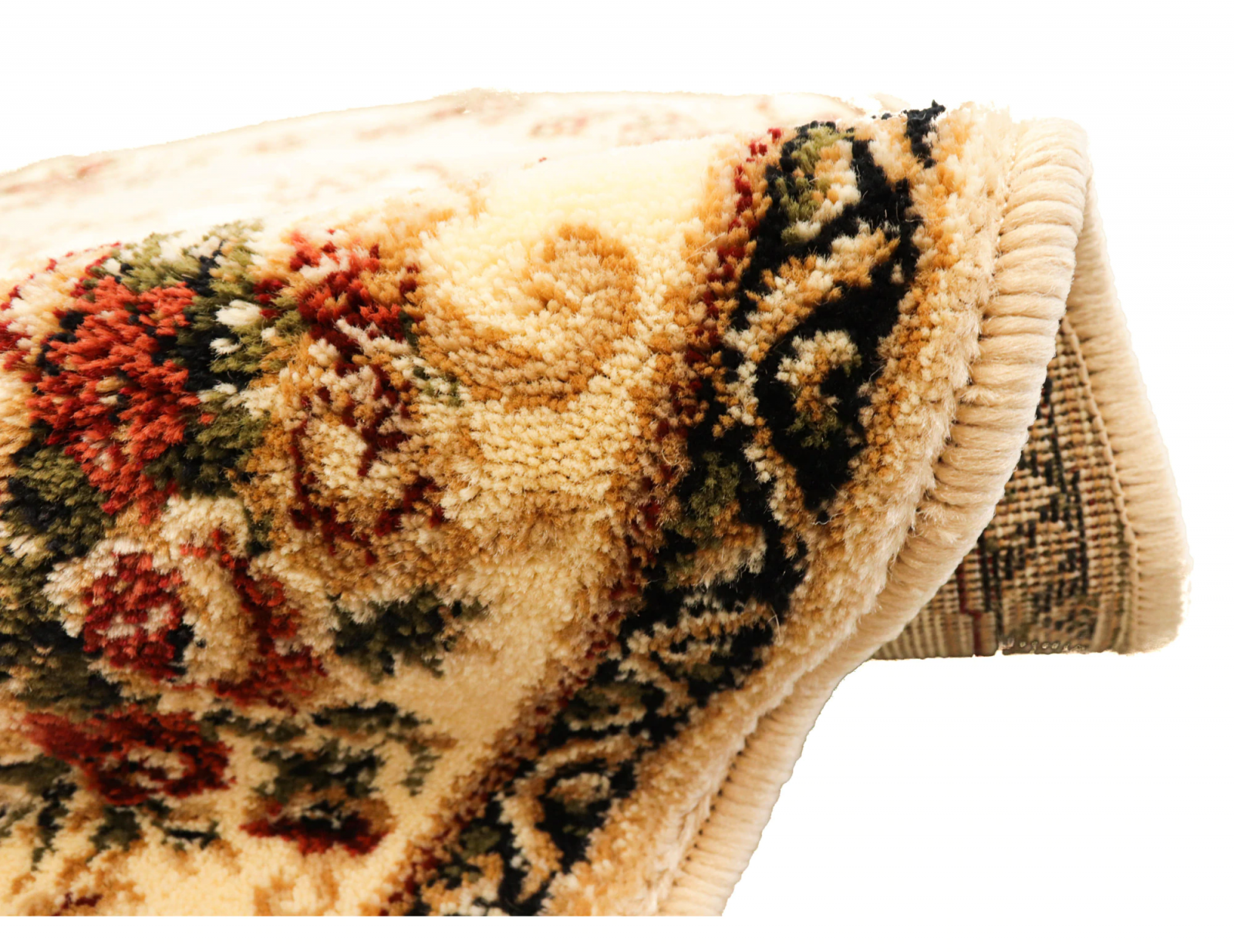 Textura covor clasic floral oval crem bej, material confortabil si rezistent