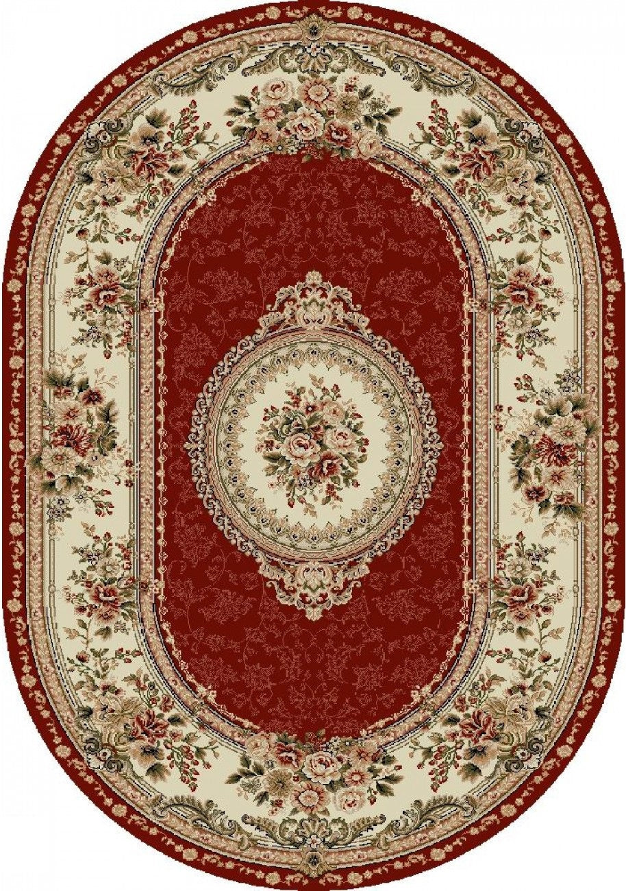 Covor clasic floral oval, culoare grena