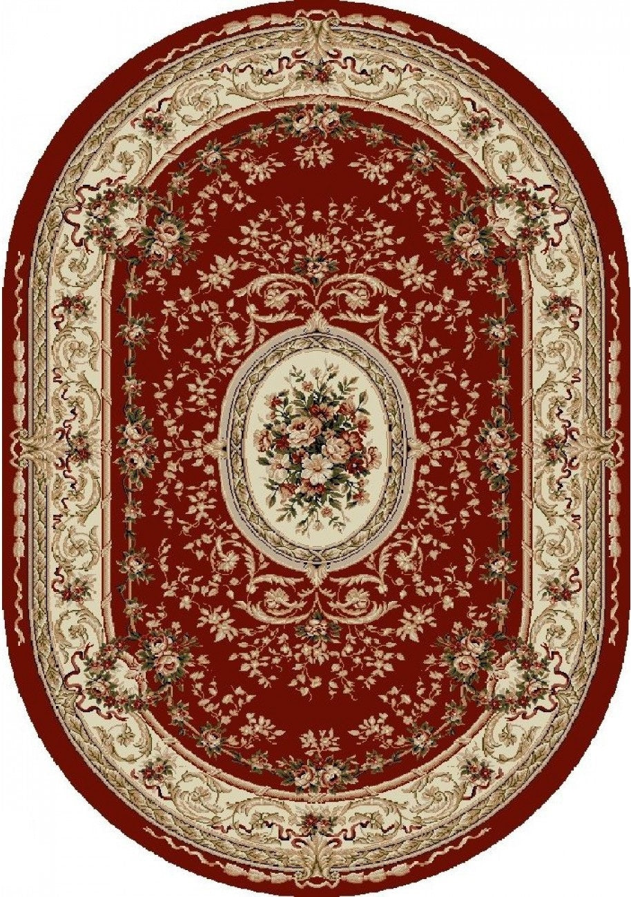 Covor clasic floral oval grena in living elegant
