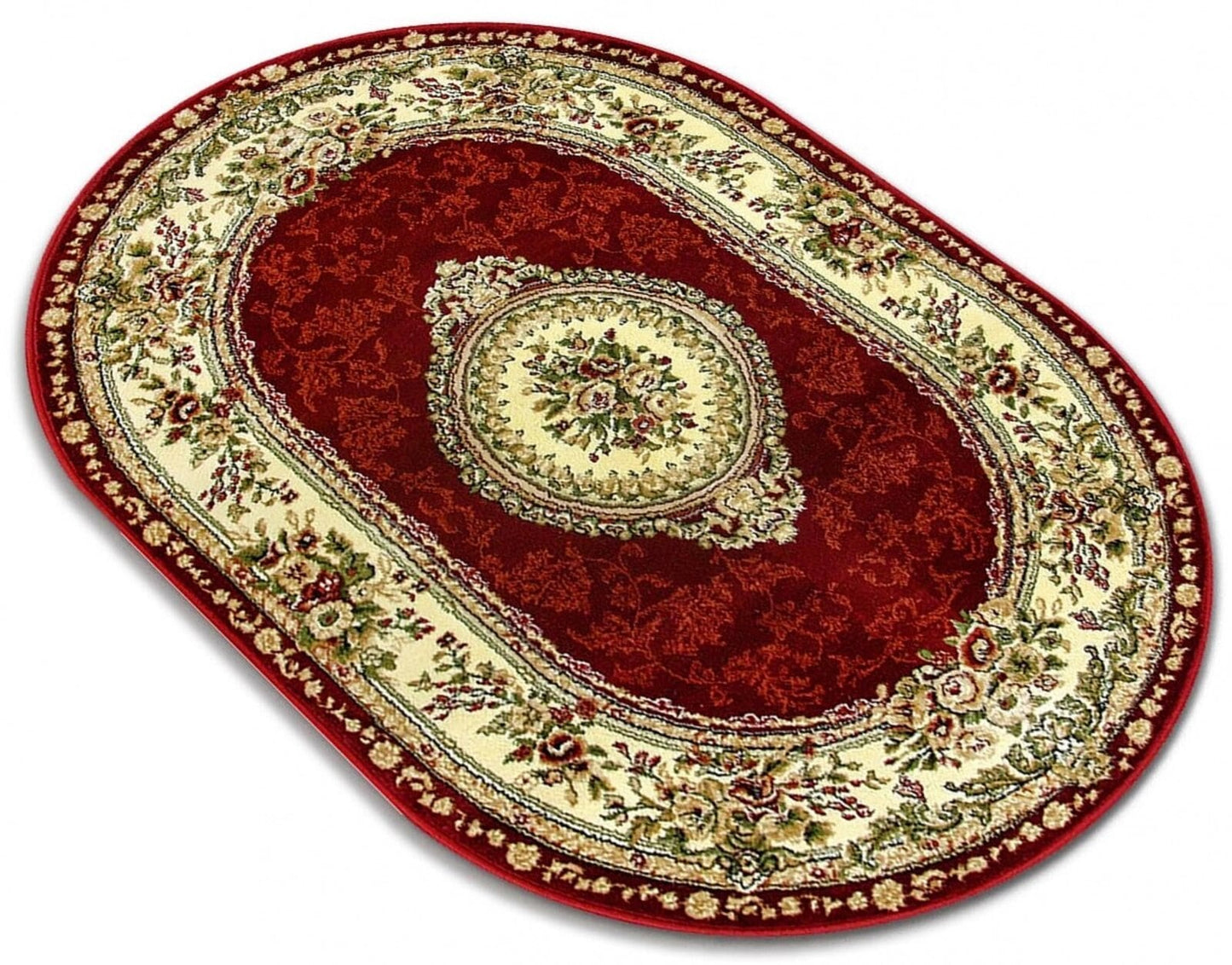 covor clasic floral oval grena perspectiva oblica