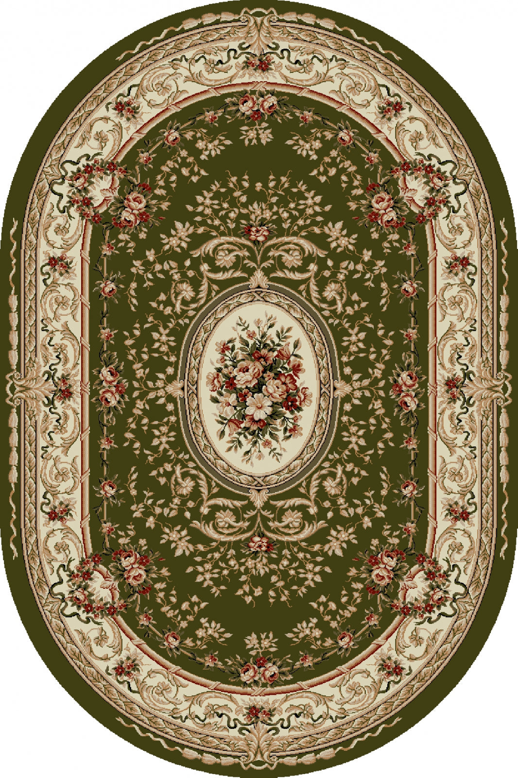 Covor clasic floral oval verde in living elegant