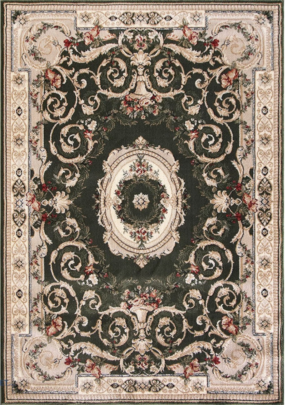 Covor clasic floral verde cu model traditional, potrivit pentru living sau dormitor