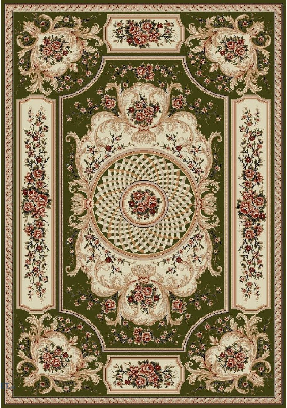 Covor clasic floral verde, ideal pentru living și dormitor