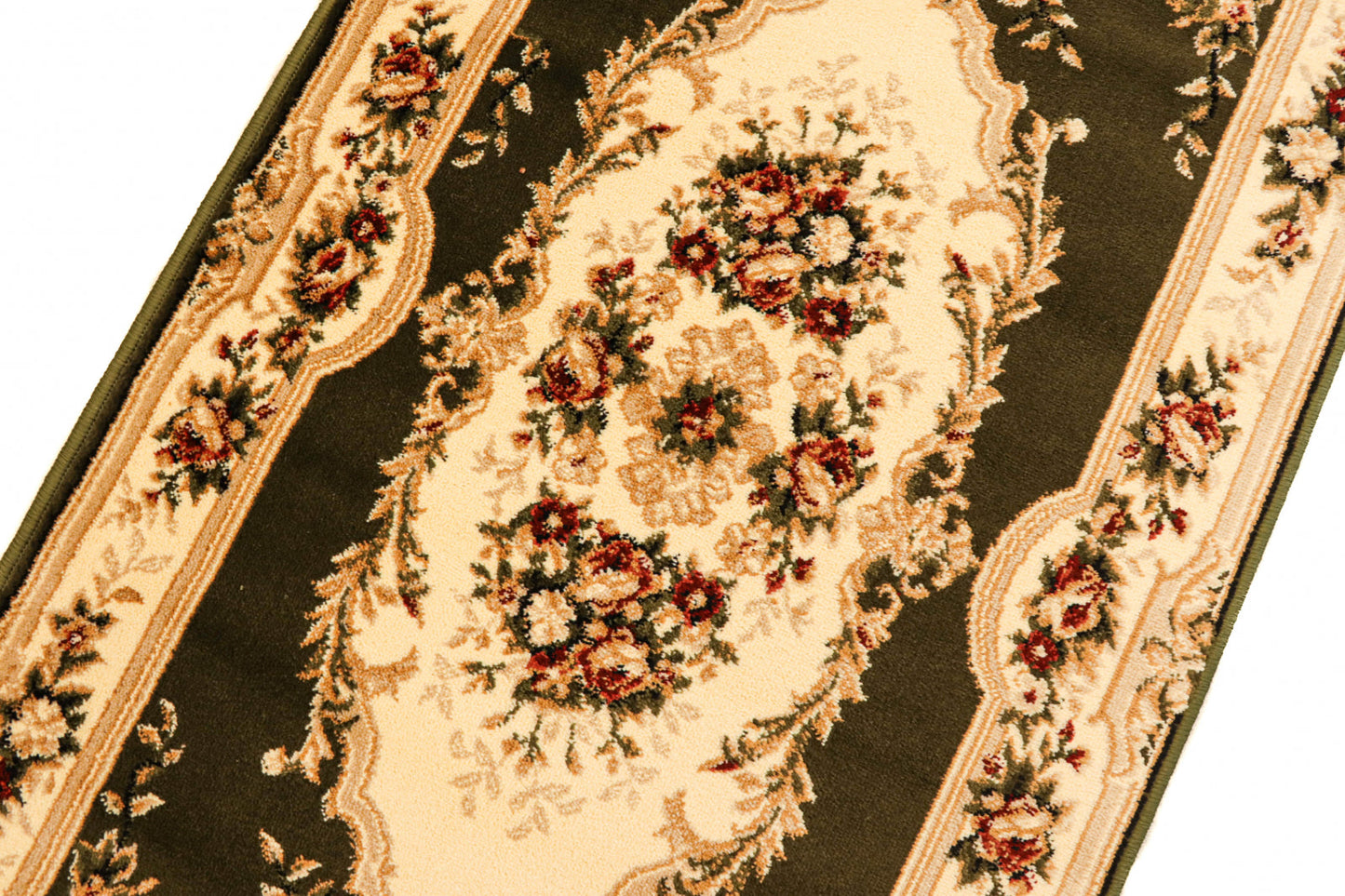 Covor clasic floral verde cu model traditional, potrivit pentru decor clasic