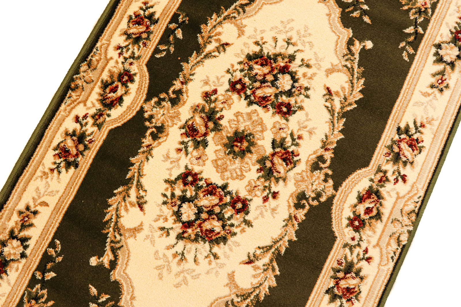 Covor clasic floral verde cu model traditional, potrivit pentru decor clasic