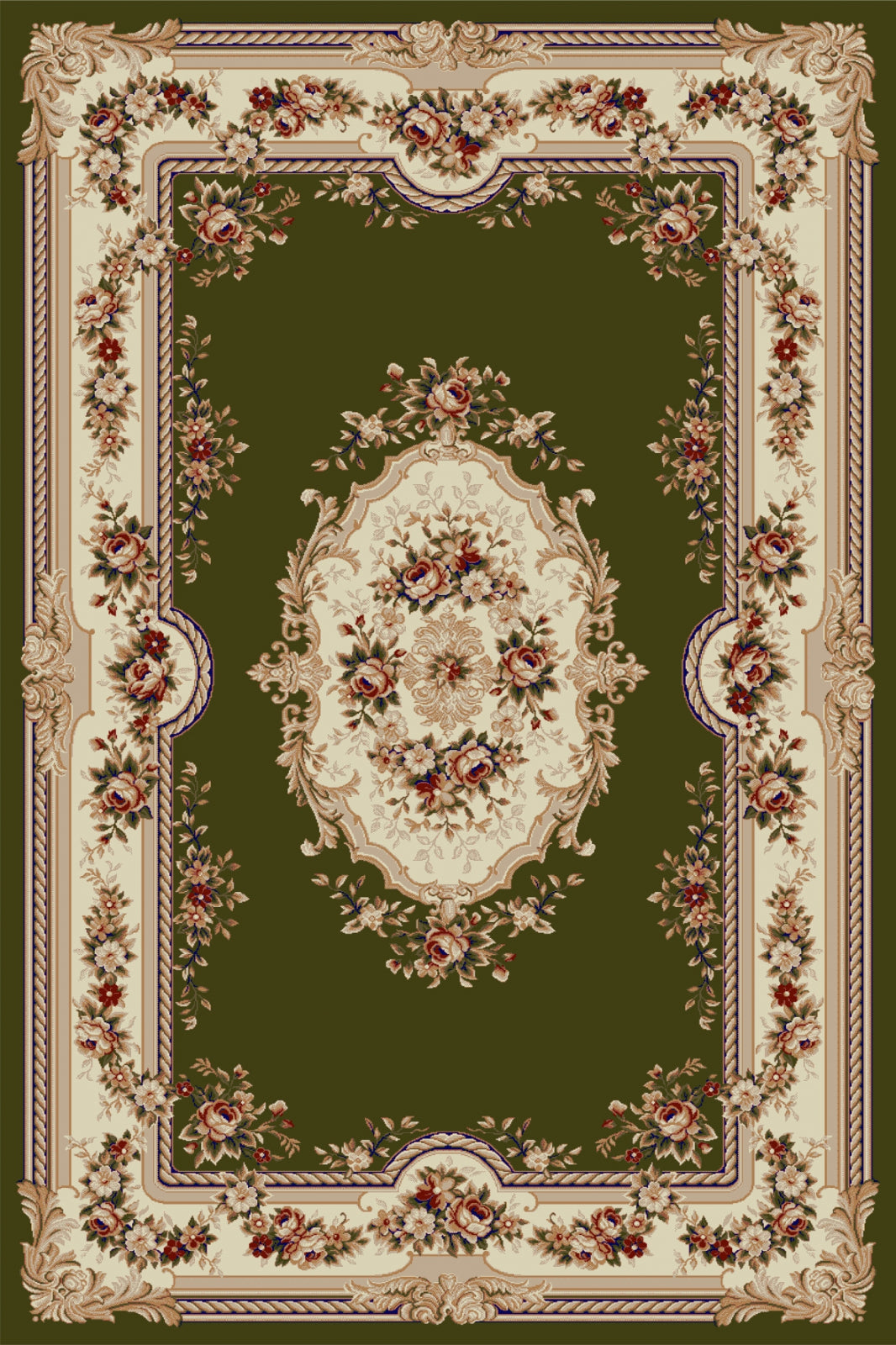 Covor clasic floral verde, model elegant pentru living sau dormitor