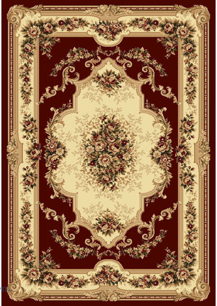 Covor clasic grena cu model floral asezat in living