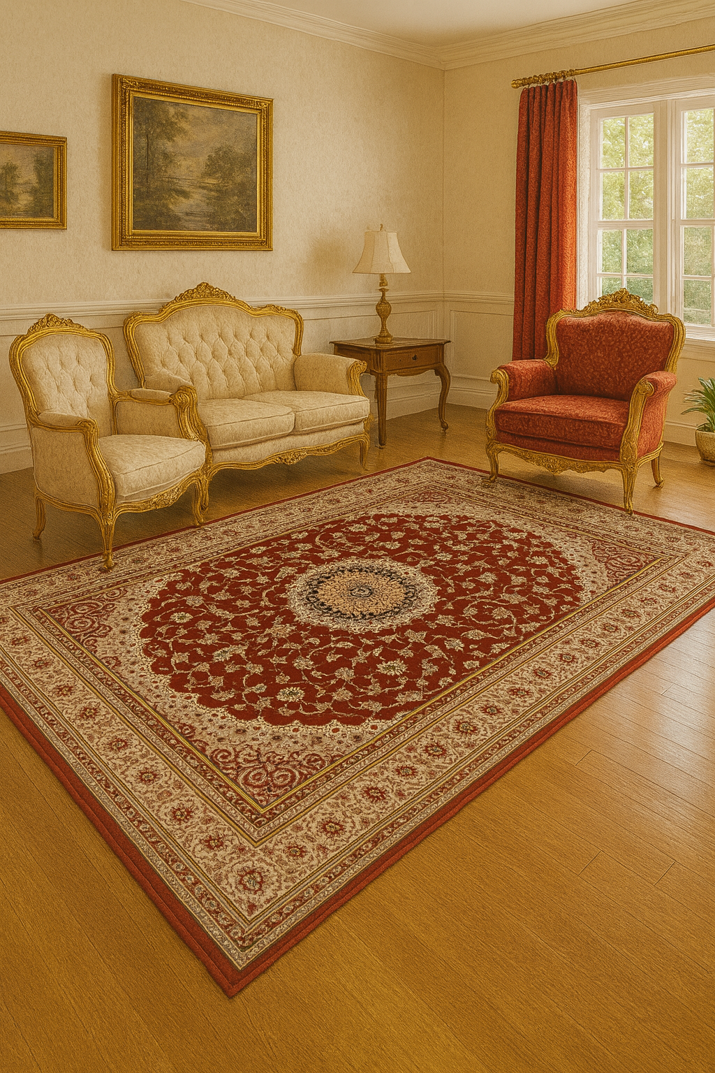 covor clasic grena integrat in living elegant