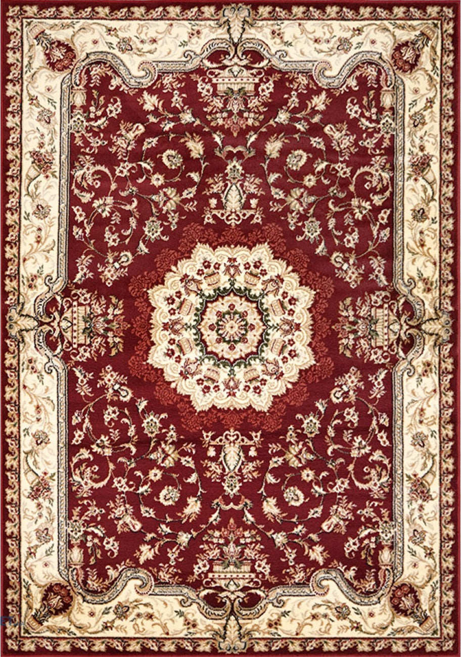Covor clasic grena cu model traditional, potrivit pentru living sau dormitor