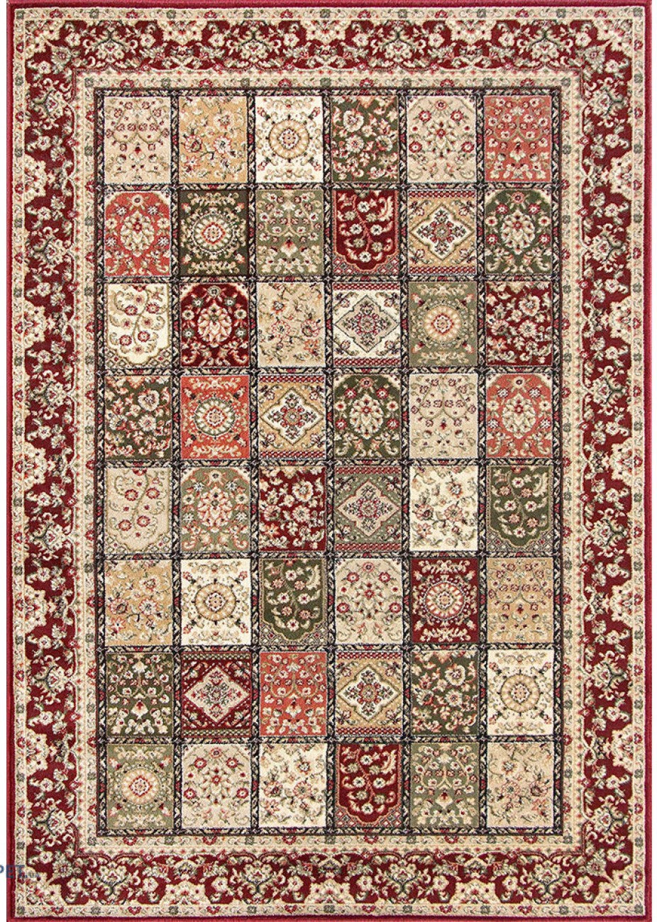 covor clasic grena cu model patchwork, vedere completa