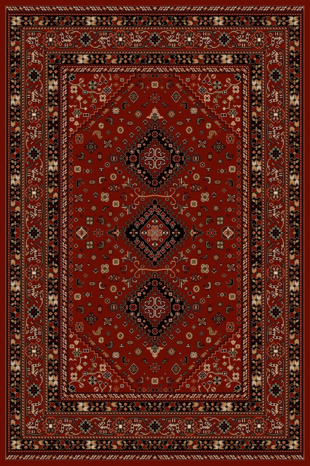 Covor clasic grena cu model traditional, potrivit pentru living sau dormitor