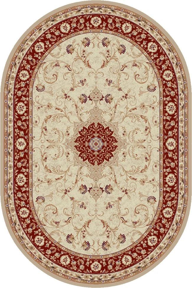 Covor clasic oval crem grena, ideal pentru living și dormitor