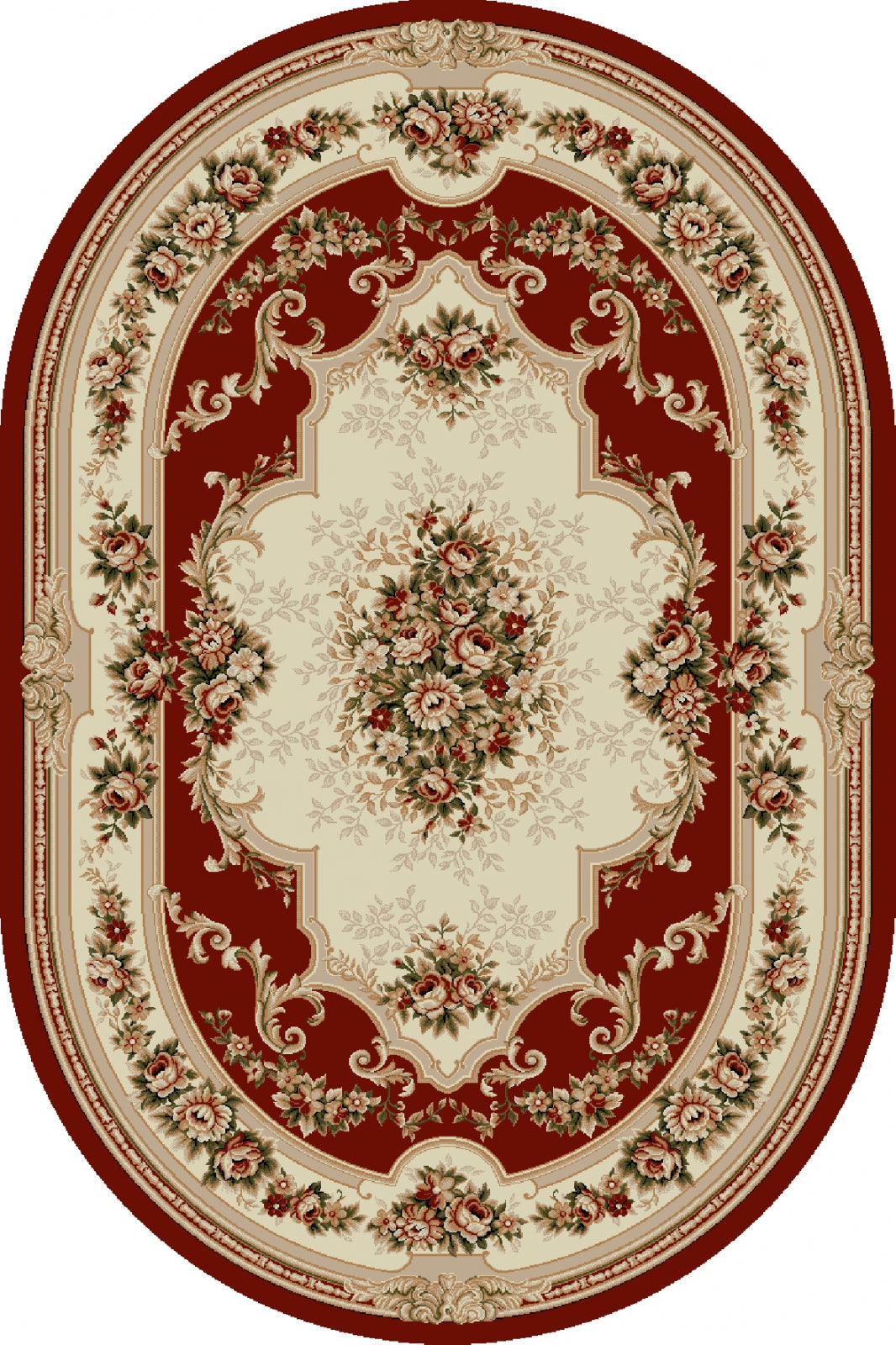 Covor clasic oval grena cu model floral traditional