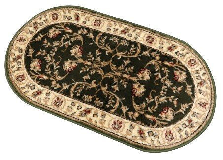 Covor clasic oval verde, vedere oblică