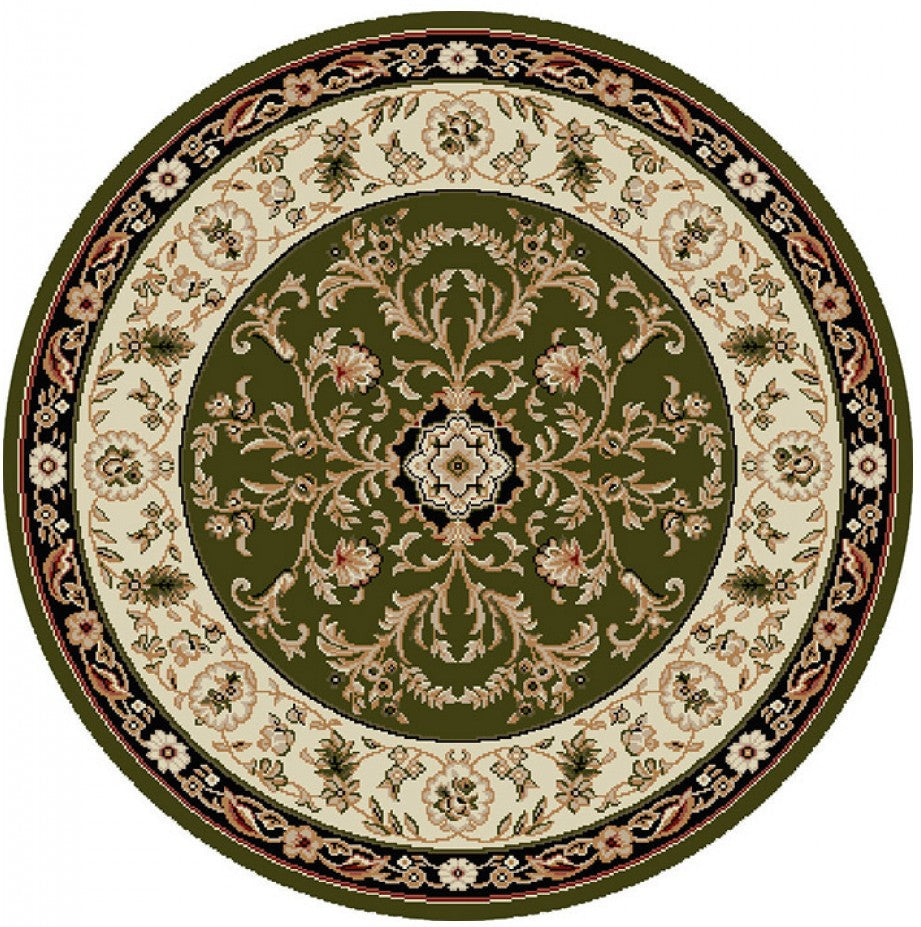 Covor clasic rotund verde cu model traditional, potrivit pentru living sau dormitor