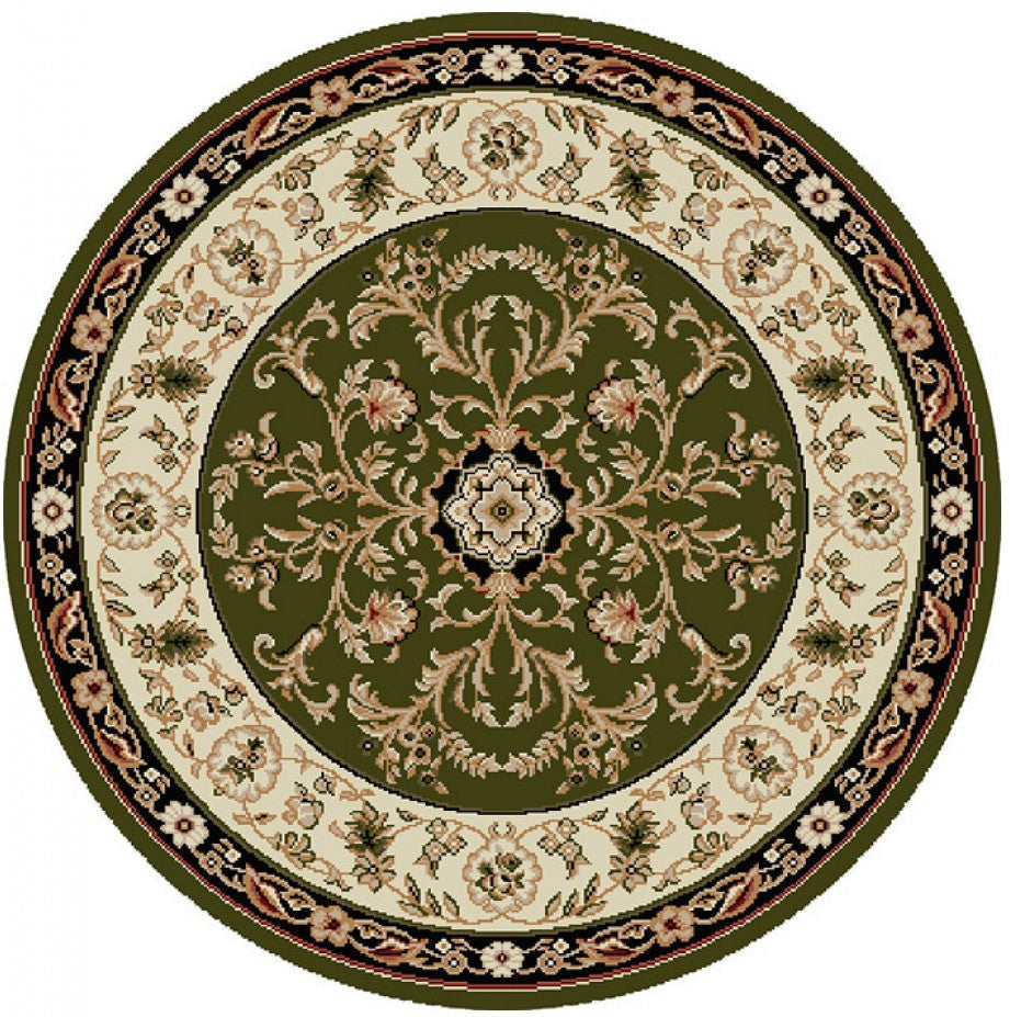Covor clasic rotund verde cu model traditional, potrivit pentru living sau dormitor